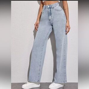 Blue High-Rise Wide Leg Denim Jeans